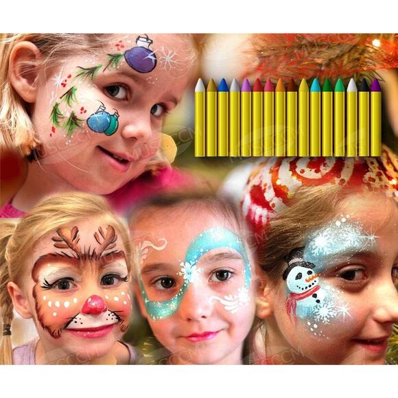 Face and Body Crayons 16 Colors Paint Sticks Washable Non Toxic Costume Makeup - Picture 6 of 12